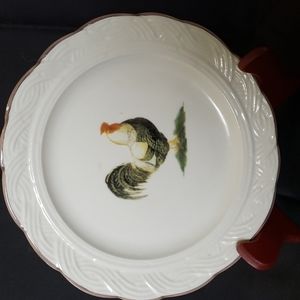 Pietro Brunelli rooster salad plate embossed rim, taupe edging. Made in …